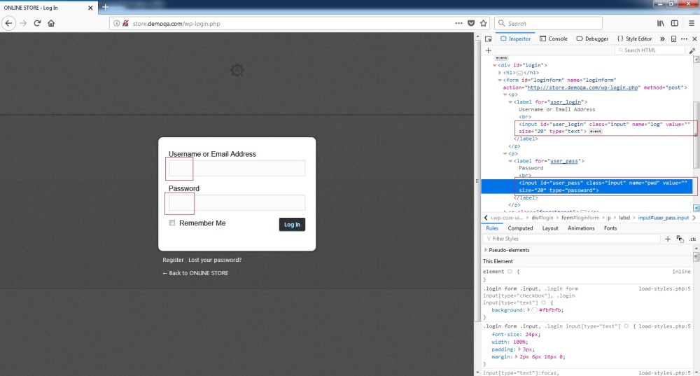 Login usernamepassword Element
